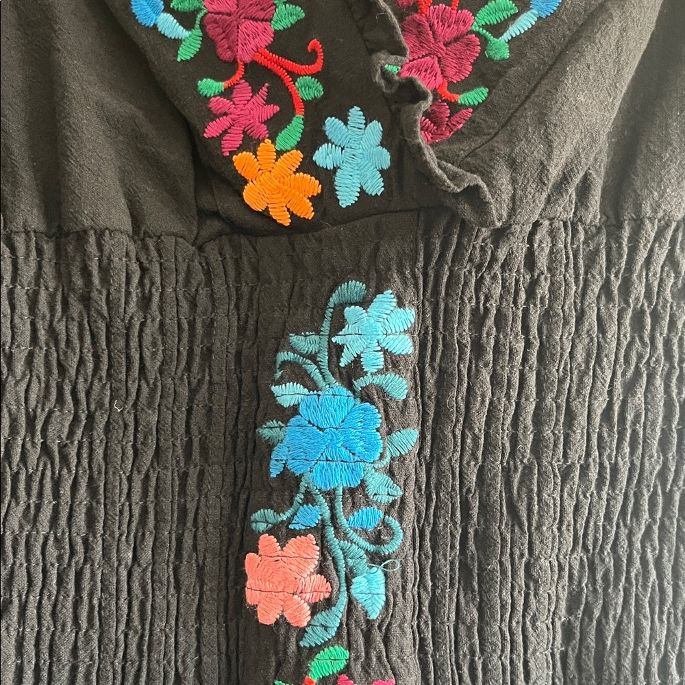 Black Midi Dress with Multicolor Floral Embroidery - Picture 3 of 5